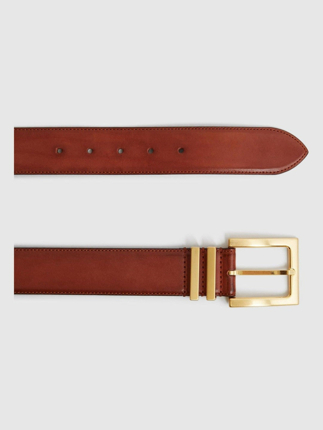 Women Leather Square Buckle Belt in Tan