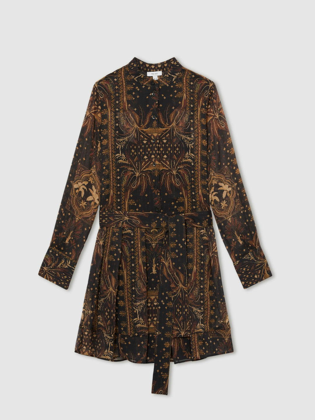 Women Botanical-Print Chiffon Mini Dress in Navy