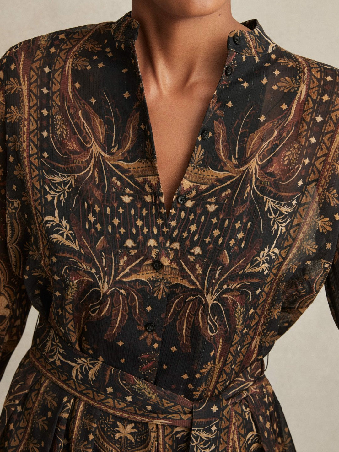 Women Botanical-Print Chiffon Mini Dress in Navy