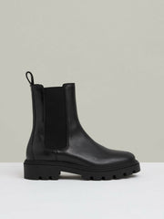 Women Leather Cleated Sole Chelsea Boots in Black