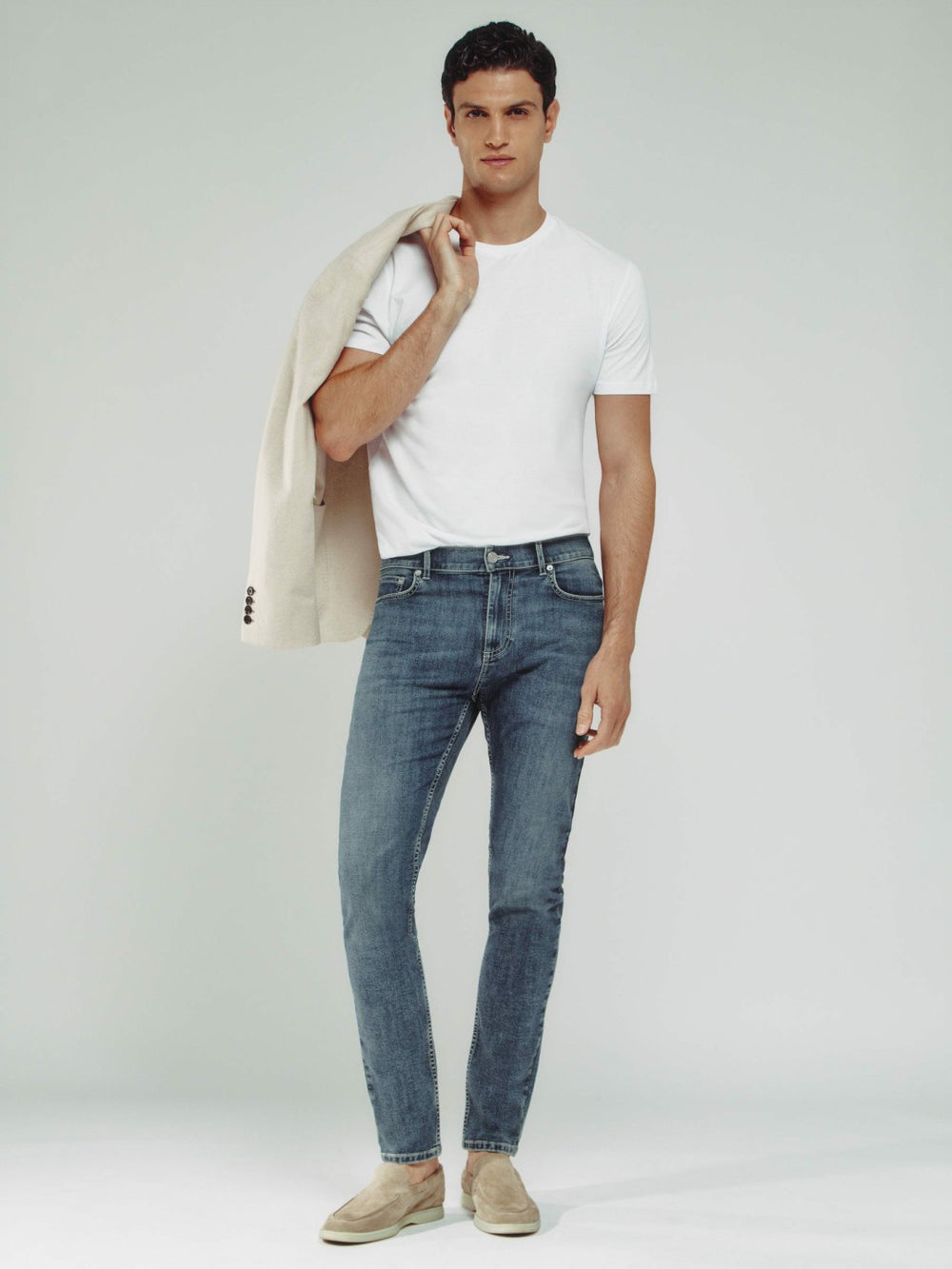 Men Skinny-Fit Jeans in Washed Indigo Grey Cast