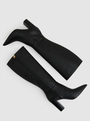 Women Block Heel Knee High Boots in Black