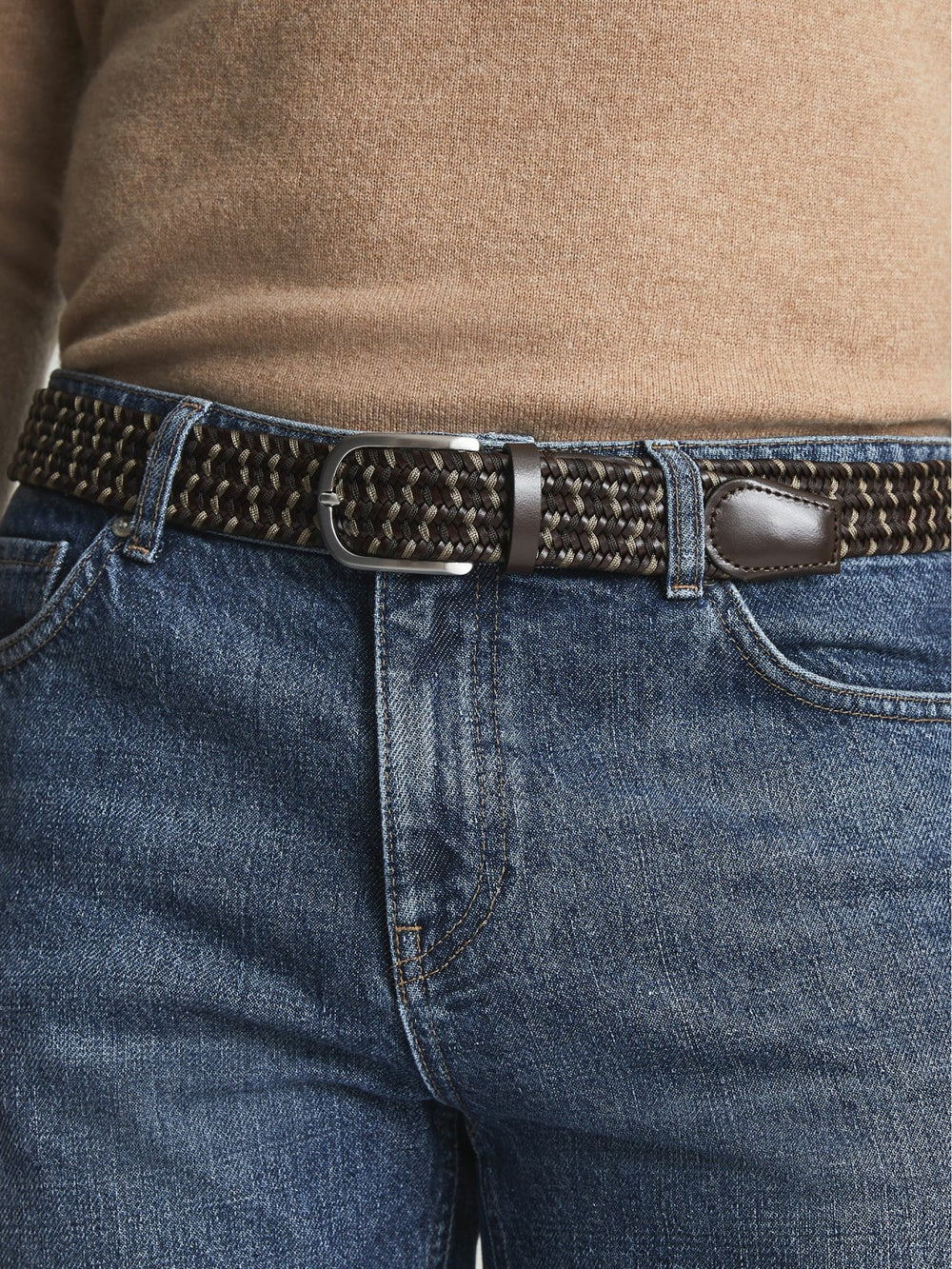 Men Woven Belt in Dark Brown