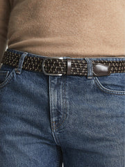 Men Woven Belt in Dark Brown