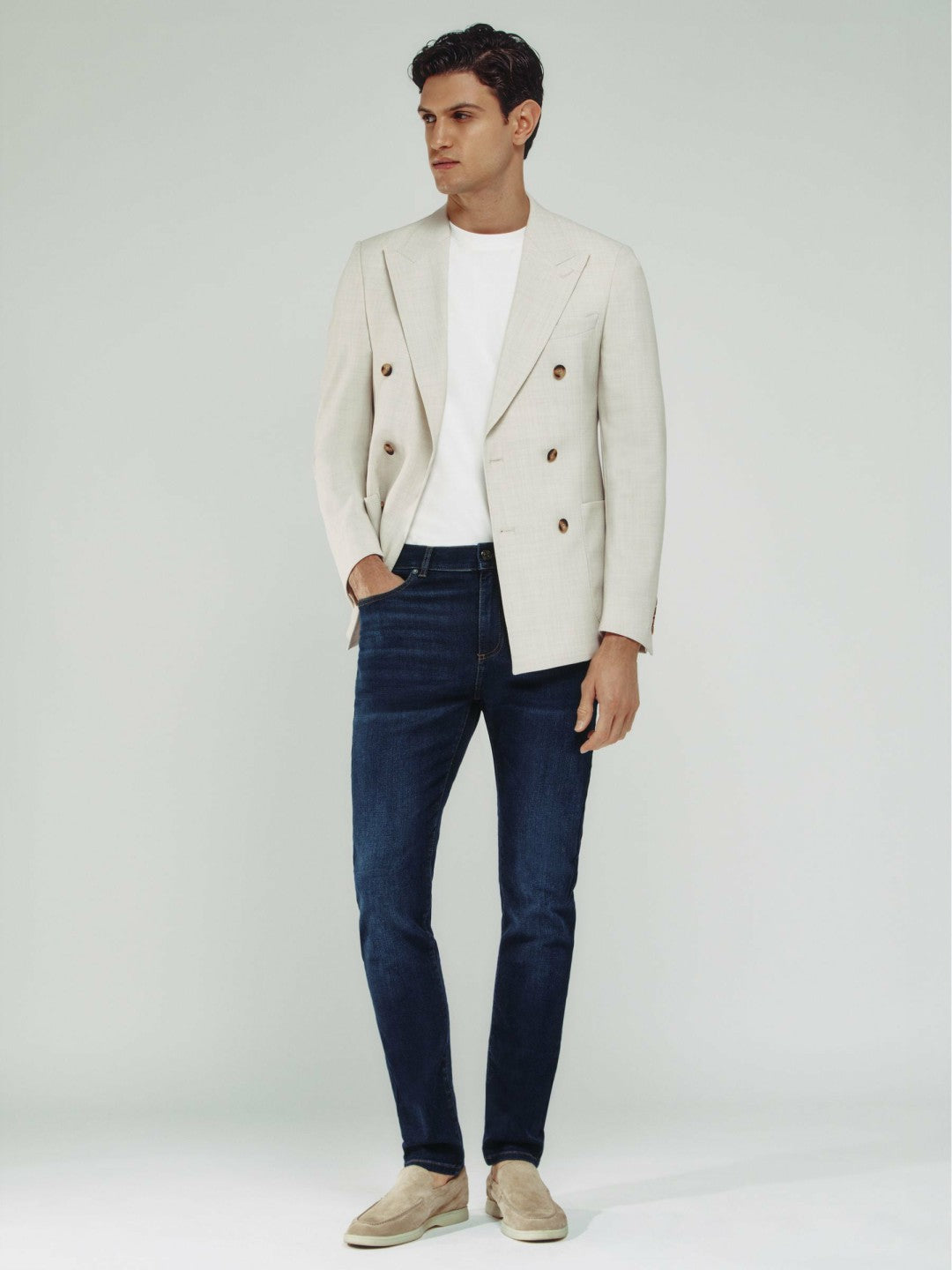Men Skinny-Fit Jeans in Washed Dark Indigo