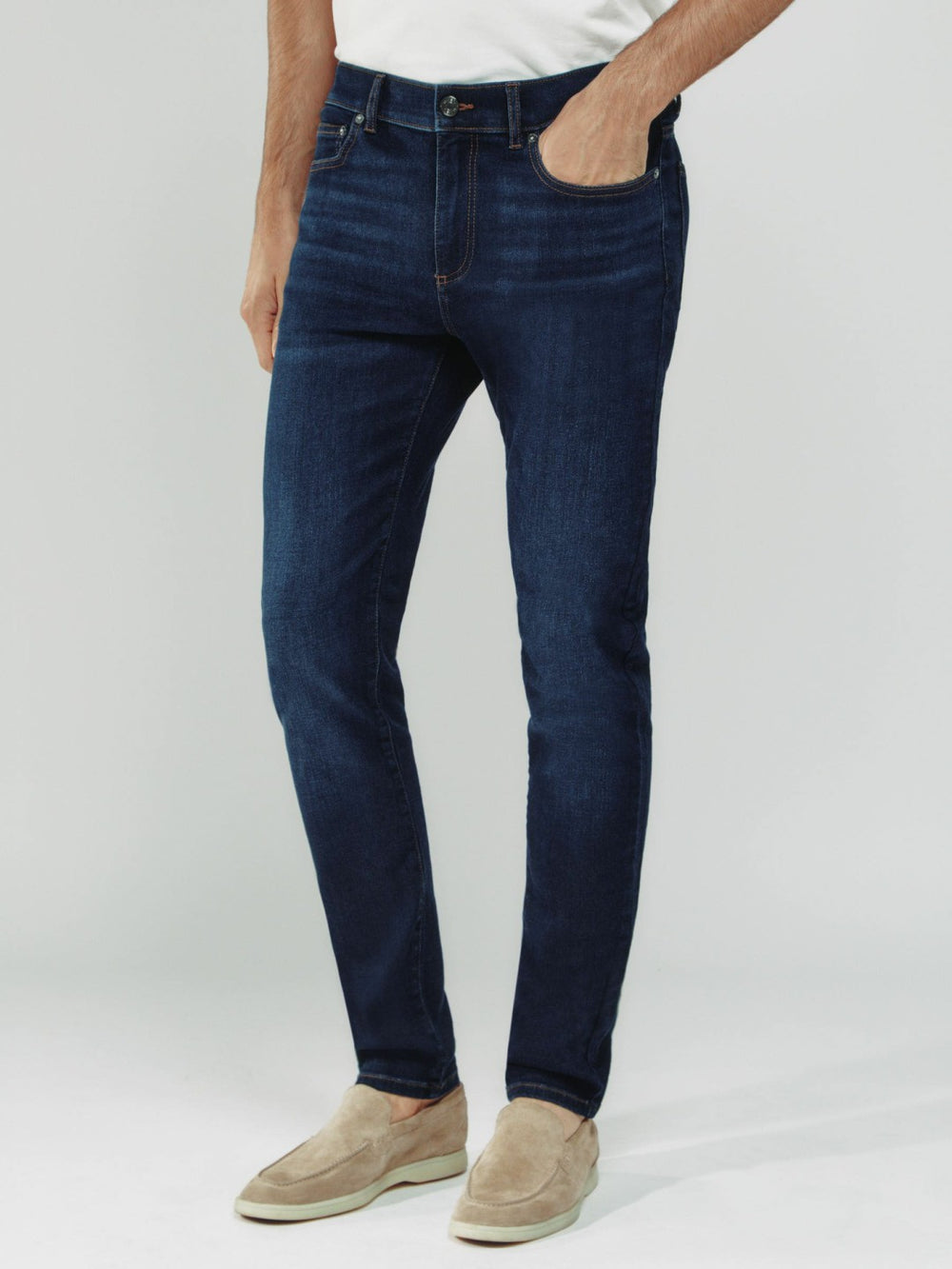 Men Skinny-Fit Jeans in Washed Dark Indigo