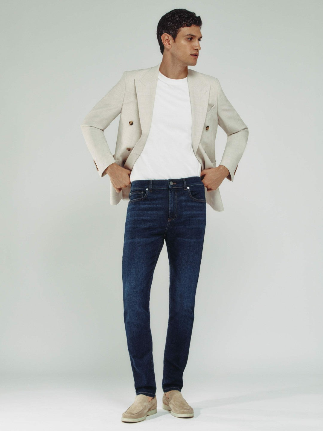 Men Skinny-Fit Jeans in Washed Dark Indigo
