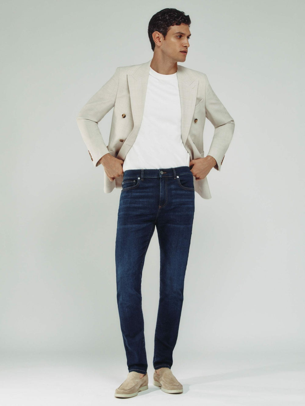 Men Skinny-Fit Jeans in Washed Dark Indigo