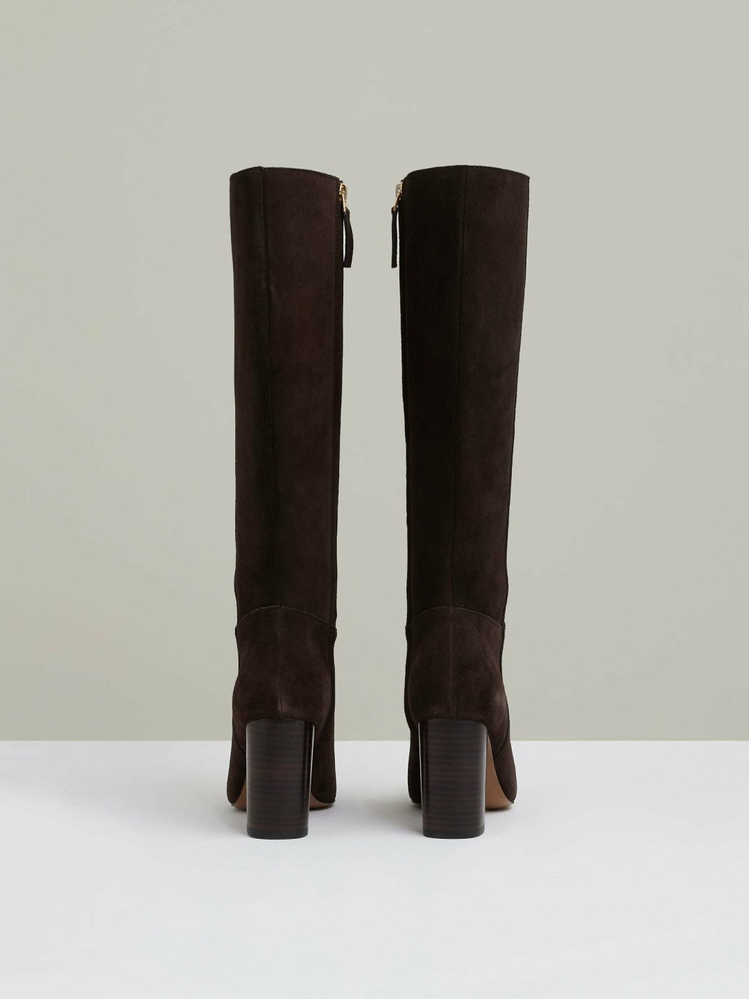 Women Block Heel Knee High Boots in Chocolate