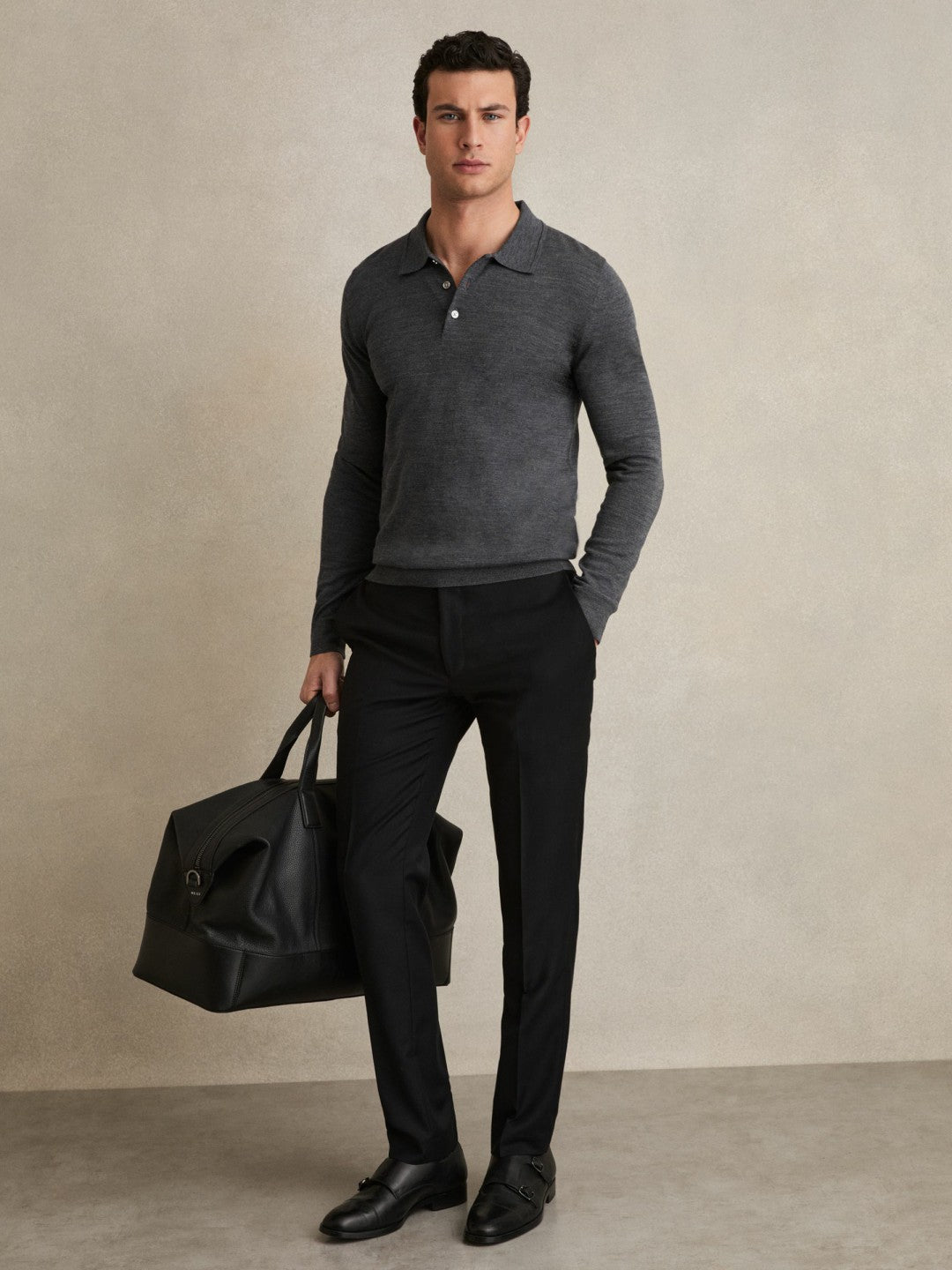 Men Merino Wool Polo Shirt in Derby Grey Marl