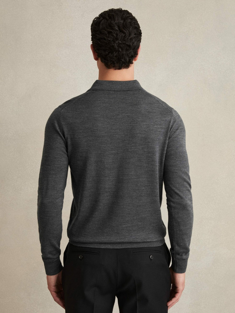 Men Merino Wool Polo Shirt in Derby Grey Marl
