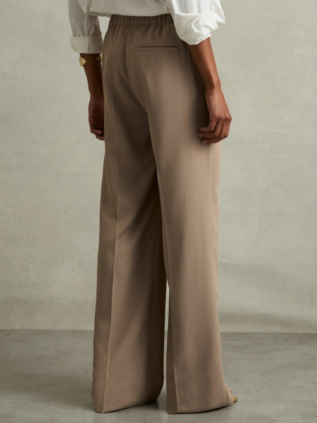 Women Half-Elasticated Wide Leg Trousers in Mink Neutral