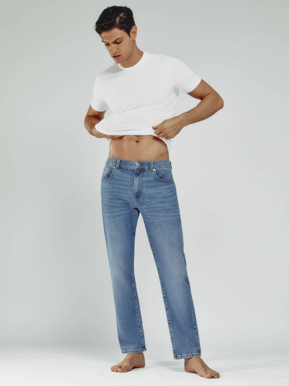Men Straight-Leg Jeans in Mid Blue Wash