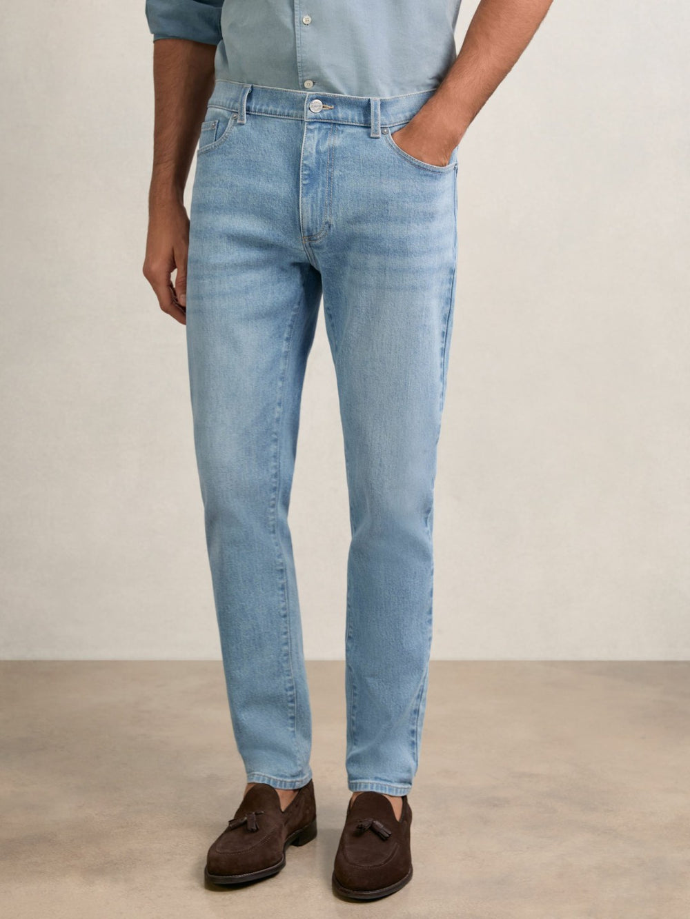 Men Cotton-Stretch Slim-Fit Jeans in Light Blue Wash