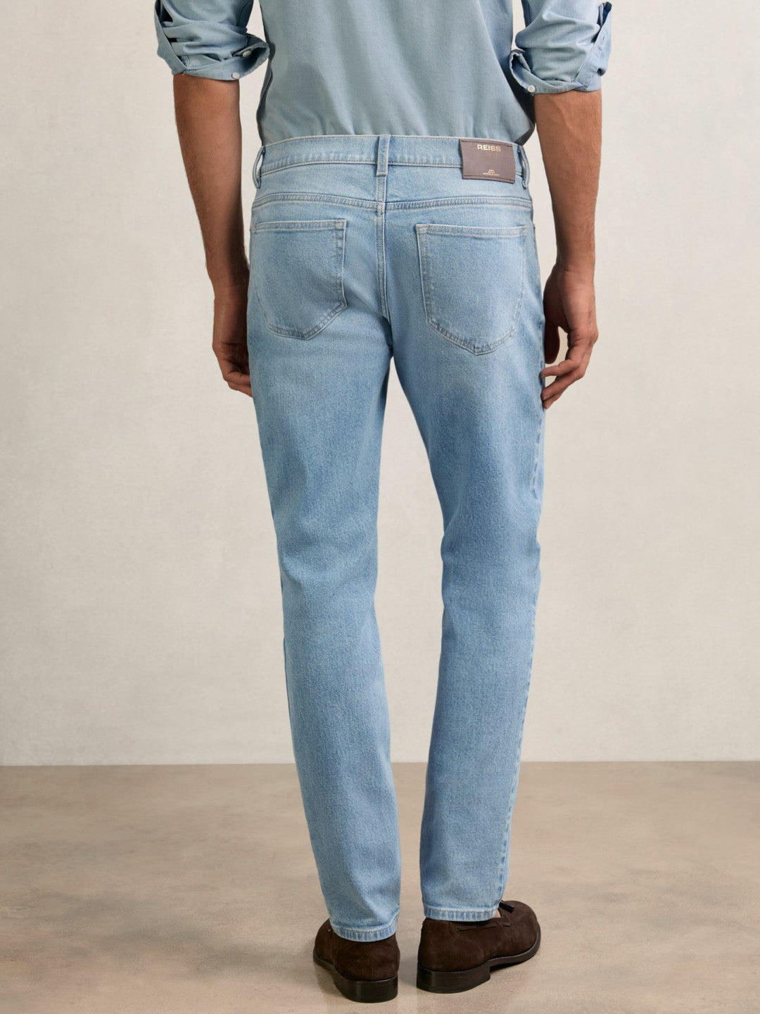 Men Cotton-Stretch Slim-Fit Jeans in Light Blue Wash