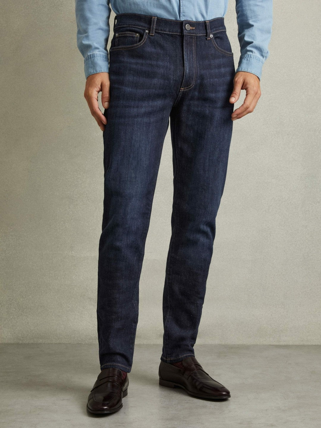 Men Cotton-Stretch Slim-Fit Jeans in Indigo Blue Wash