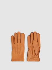 Men Leather Zip-Side Gloves in Tan