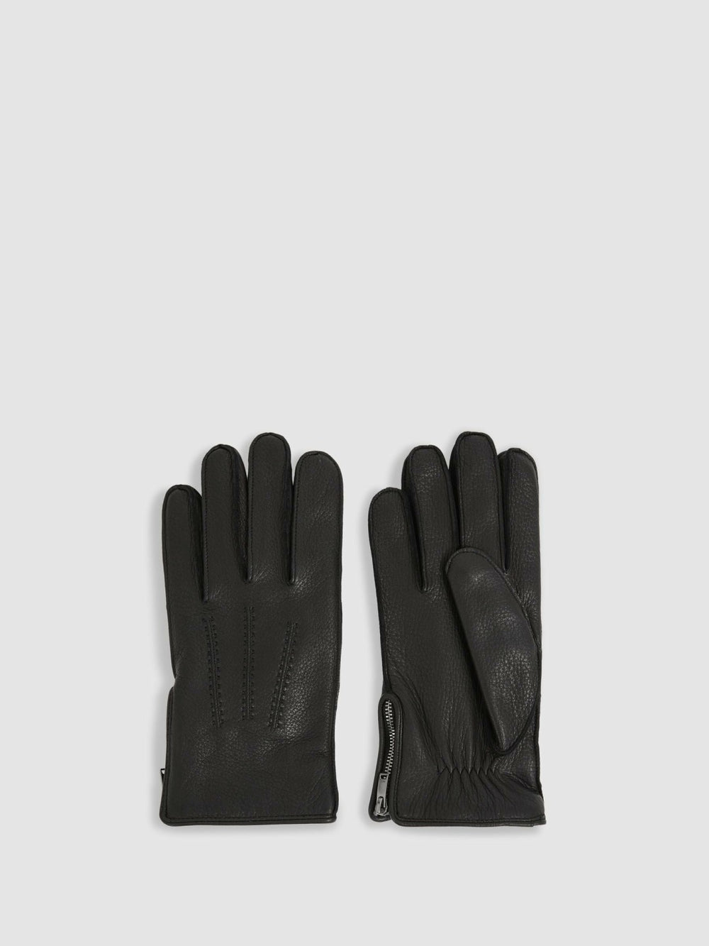 Men Leather Zip-Side Gloves in Black