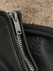 Men Leather Zip-Side Gloves in Black