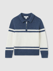 Children & Baby 9-13 yrs Half-Zip Colour-Block Polo Shirt in Blue/White