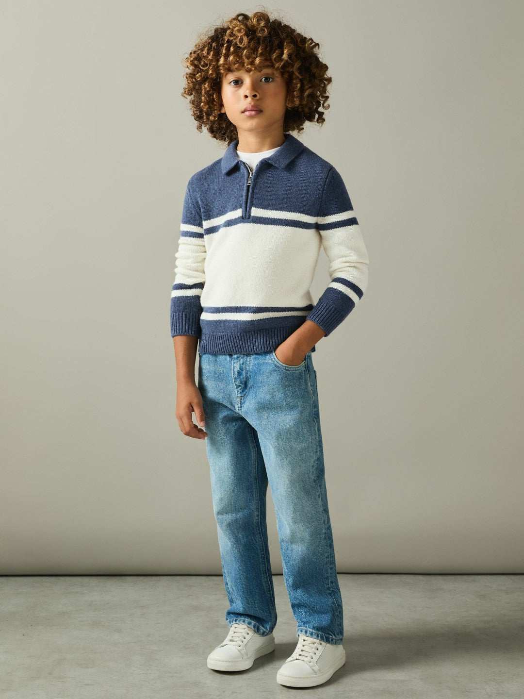 Children & Baby 9-13 yrs Half-Zip Colour-Block Polo Shirt in Blue/White
