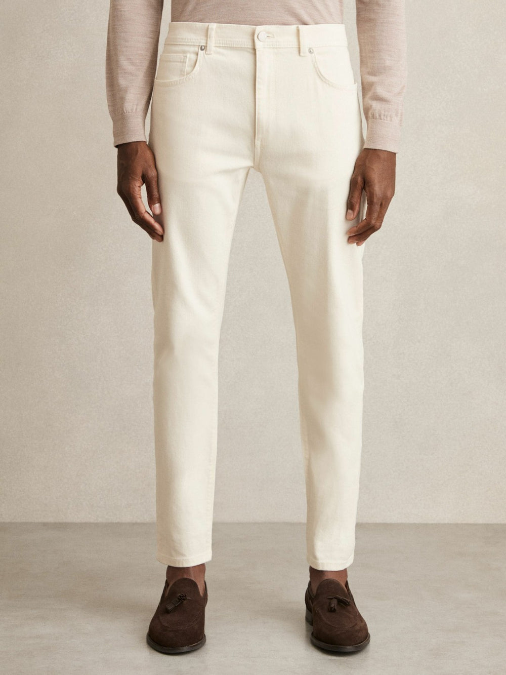 Men Cotton-Stretch Slim-Fit Jeans in White