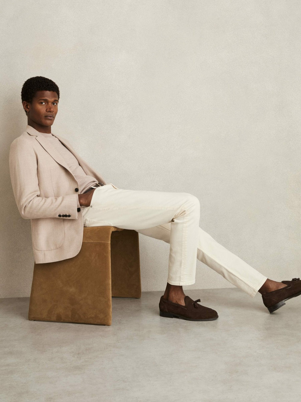 Men Cotton-Stretch Slim-Fit Jeans in White
