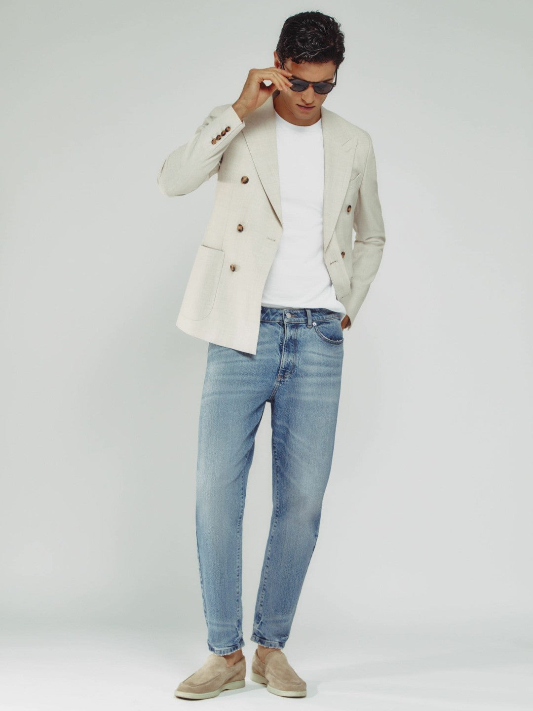 Men Relaxed-Fit Cropped Jeans in Light Blue Wash