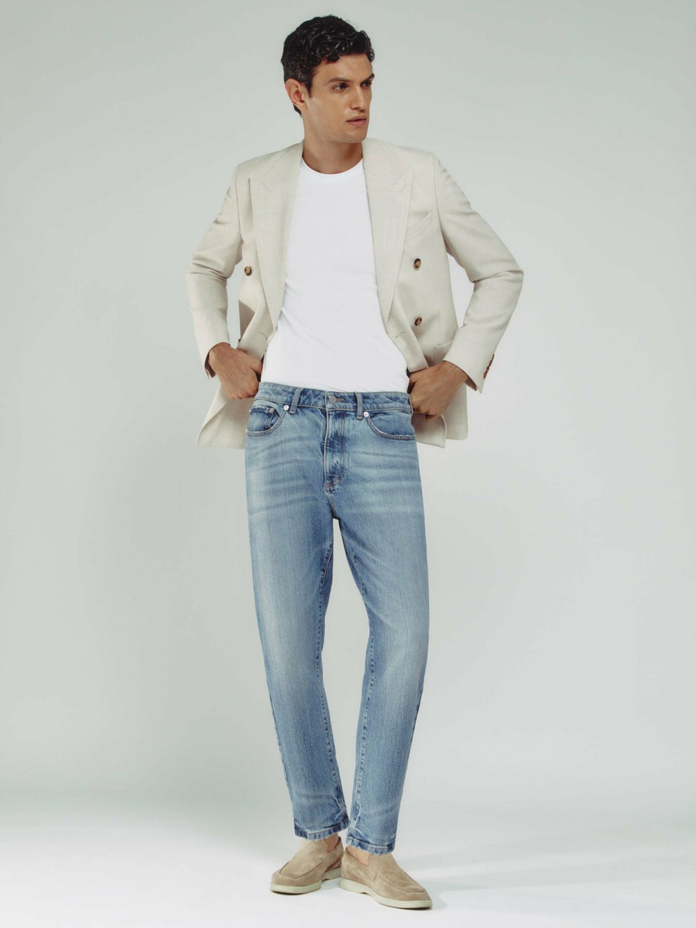 Men Relaxed-Fit Cropped Jeans in Light Blue Wash