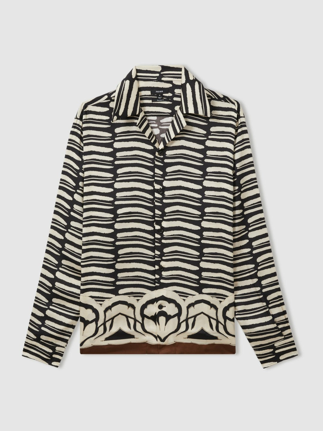 Men Abstract-Print Twill Cuban-Collar Shirt in Black/White