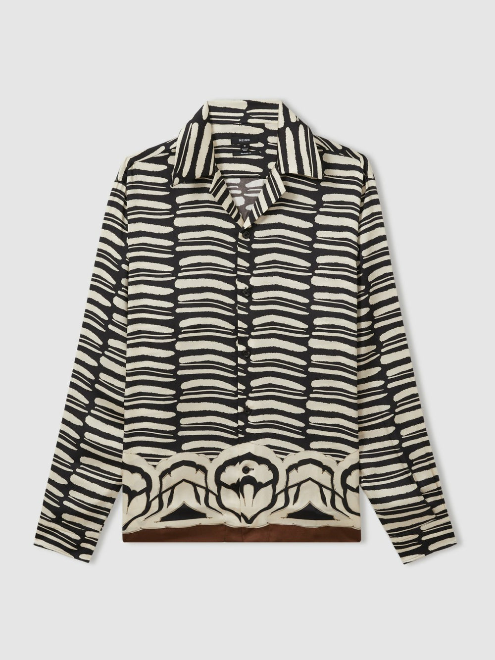 Men Abstract-Print Twill Cuban-Collar Shirt in Black/White