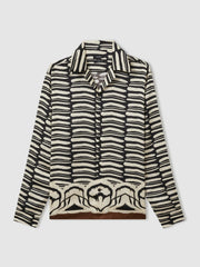Men Abstract-Print Twill Cuban-Collar Shirt in Black/White