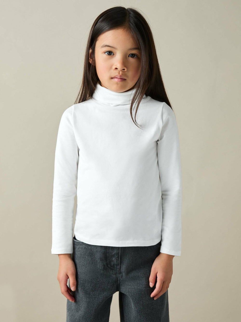 Children & Baby 9-13 yrs Cotton-Jersey Roll-Neck Top with Stretch in Ivory