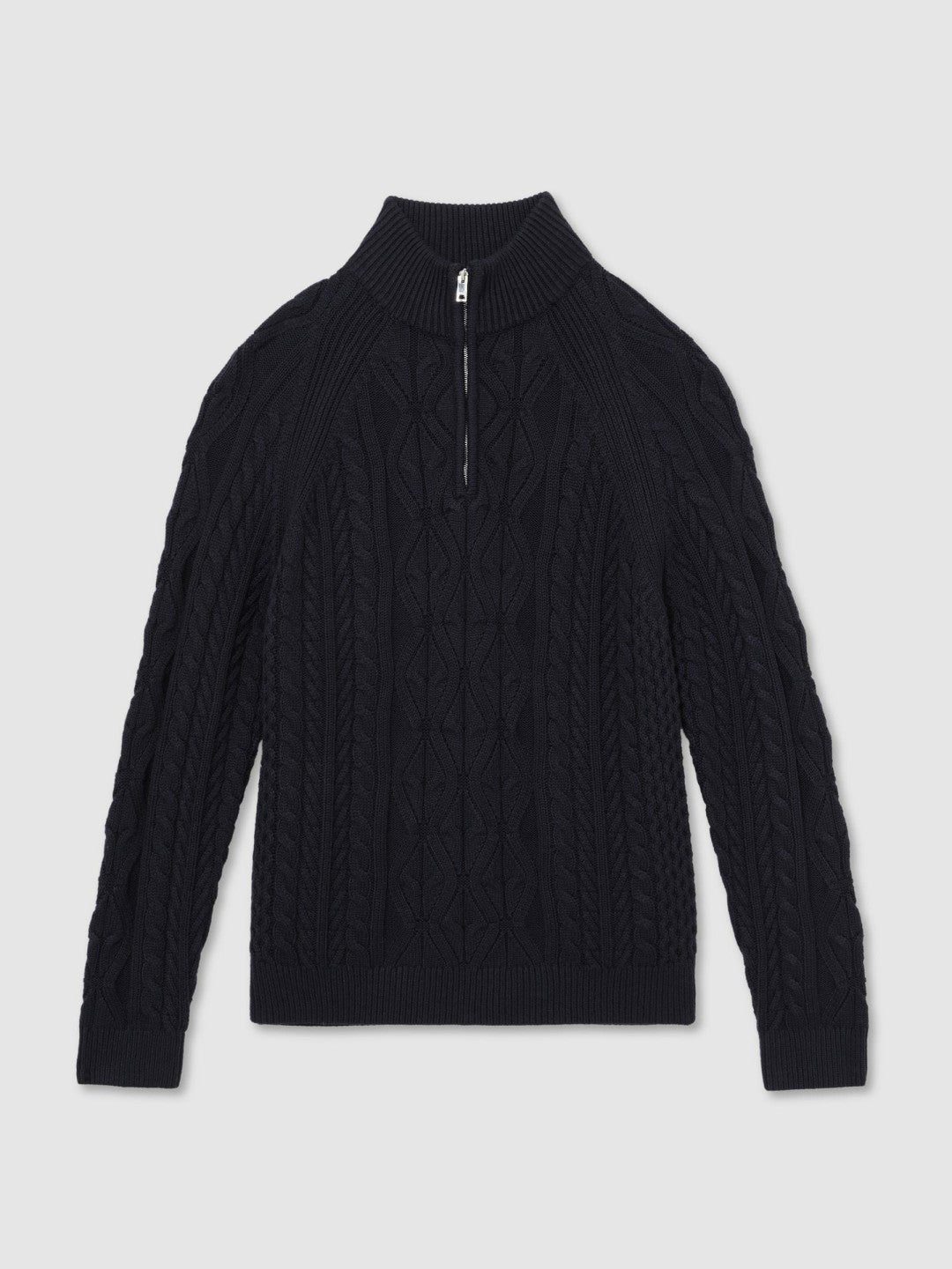 Men Cable-Knit Half-Zip Jumper in Navy