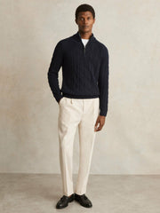 Men Cable-Knit Half-Zip Jumper in Navy