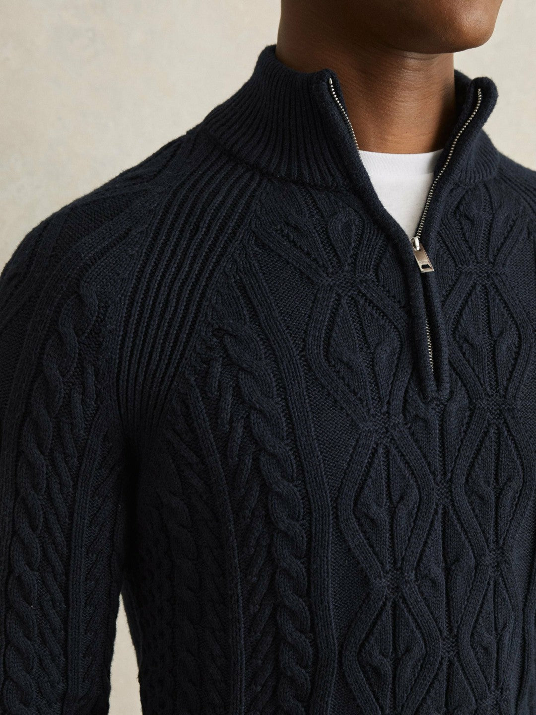 Men Cable-Knit Half-Zip Jumper in Navy