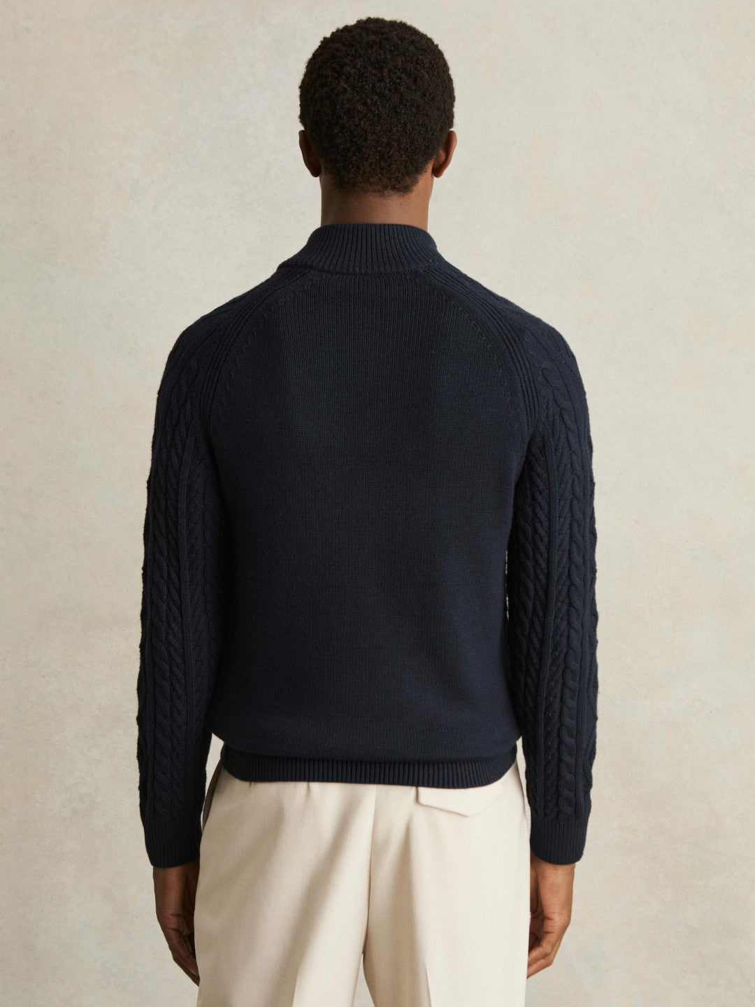 Men Cable-Knit Half-Zip Jumper in Navy