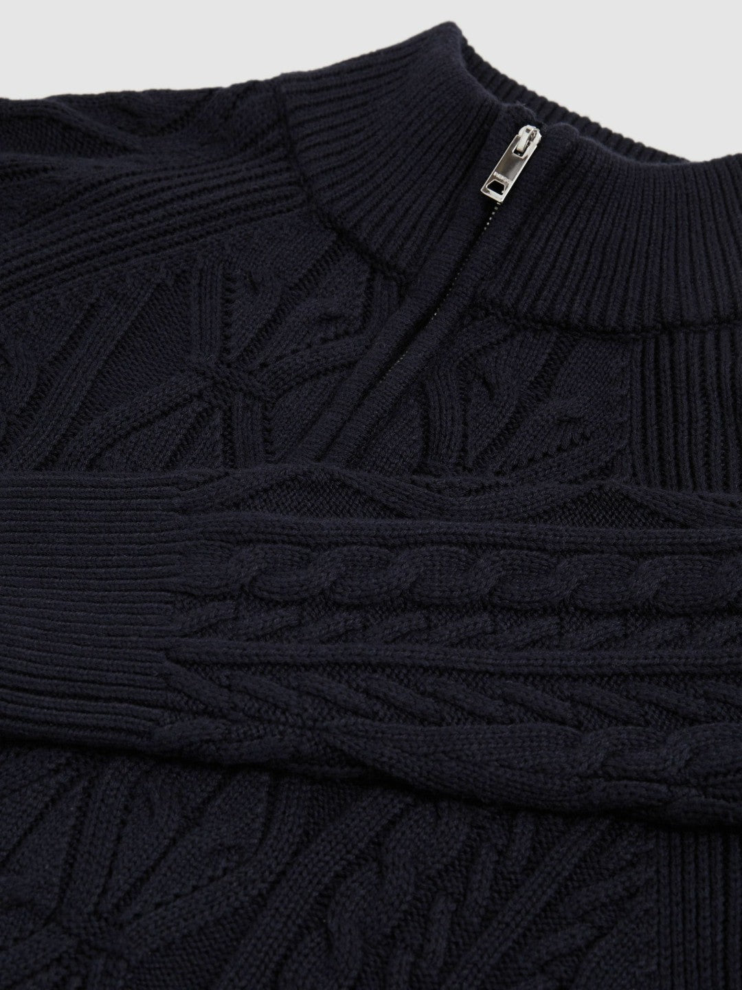 Men Cable-Knit Half-Zip Jumper in Navy
