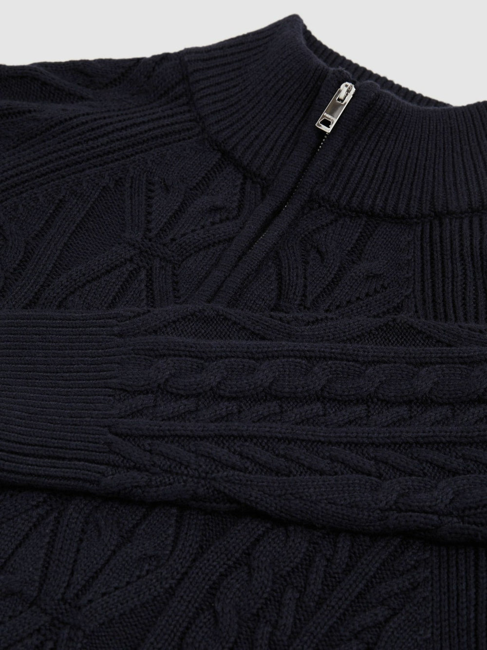 Men Cable-Knit Half-Zip Jumper in Navy