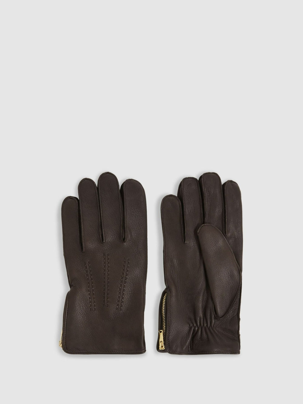 Men Leather Zip-Side Gloves in Dark Brown