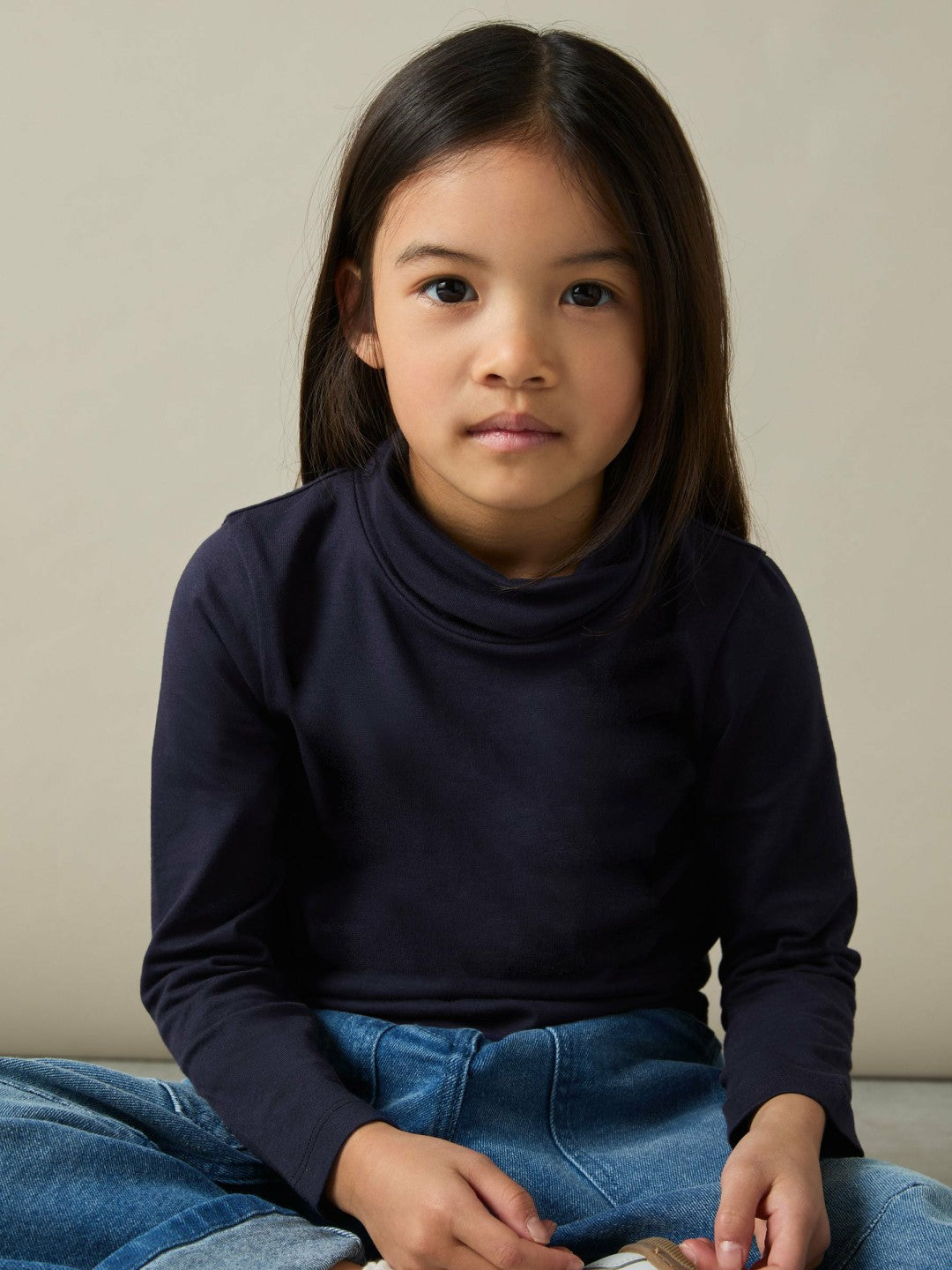 Children & Baby 4-9 yrs Cotton-Jersey Roll-Neck Top with Stretch in Navy