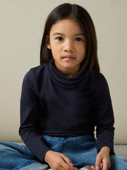 Children & Baby 4-9 yrs Cotton-Jersey Roll-Neck Top with Stretch in Navy