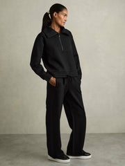 Women Interlock Half-Zip Drawstring-Hem Sweatshirt in Black