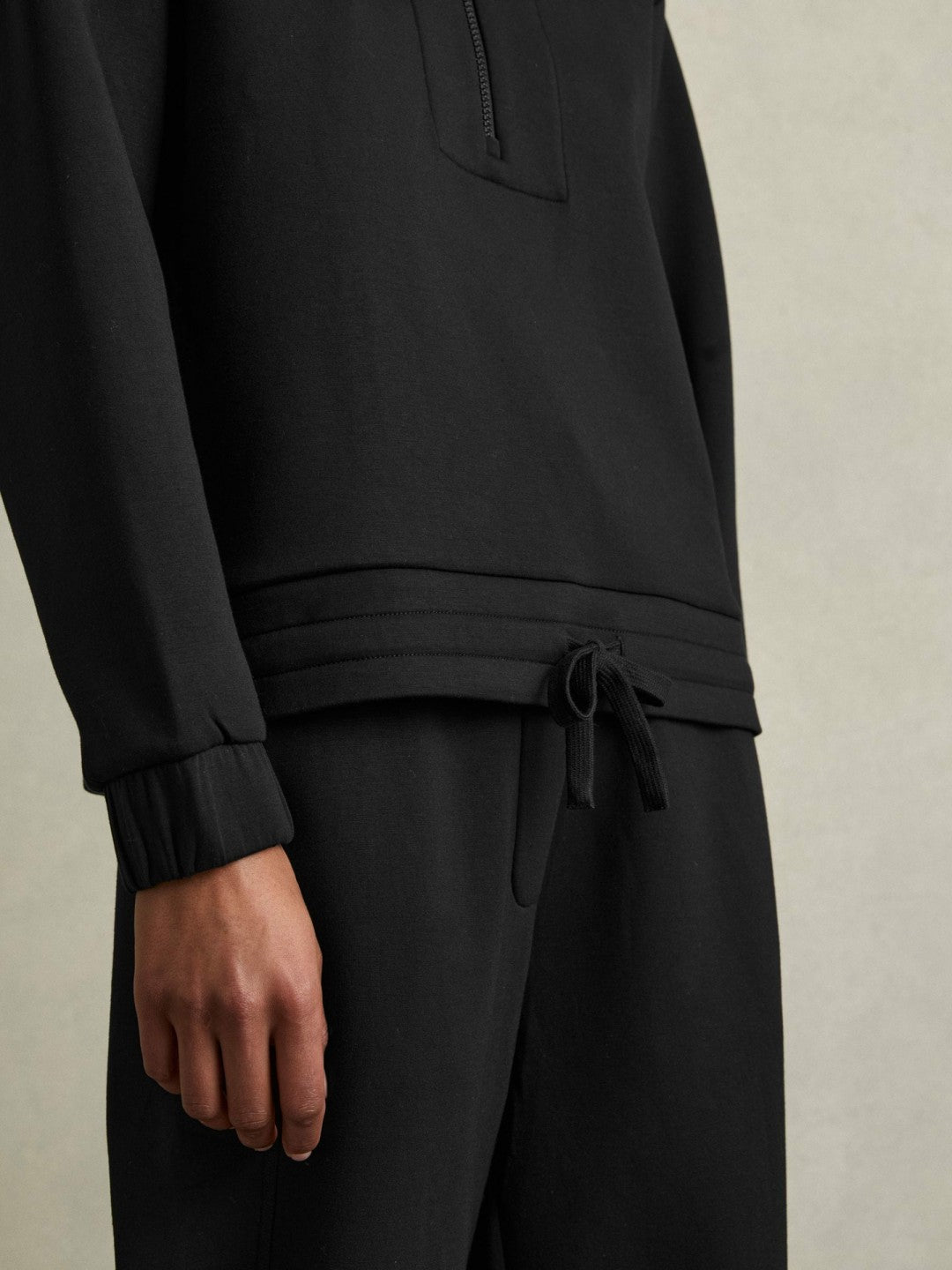 Women Interlock Half-Zip Drawstring-Hem Sweatshirt in Black