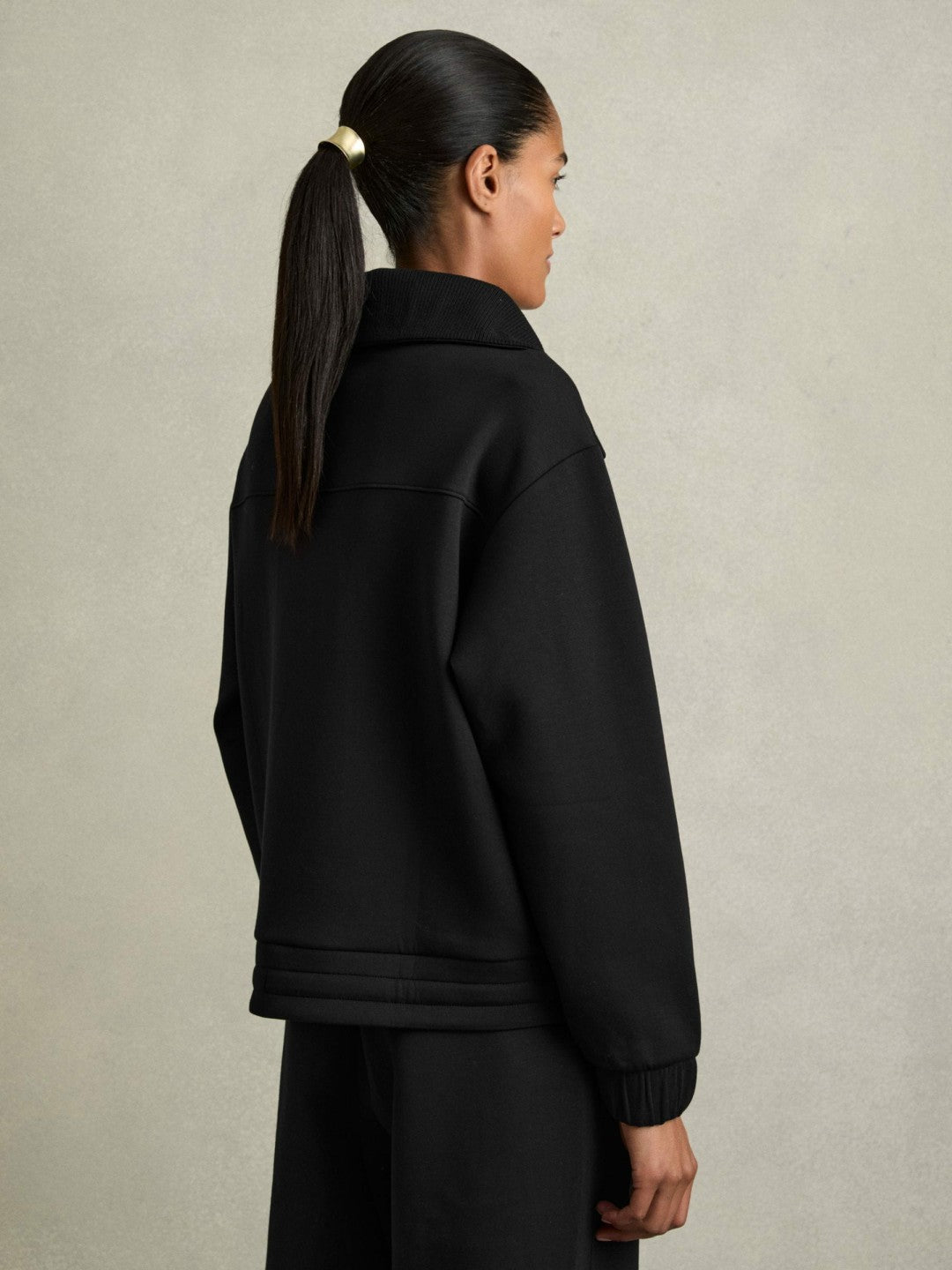 Women Interlock Half-Zip Drawstring-Hem Sweatshirt in Black