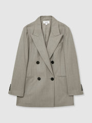 Women Wool Oversized Double-Breasted Blazer in Grey