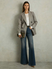 Women Wool Oversized Double-Breasted Blazer in Grey