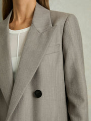 Women Wool Oversized Double-Breasted Blazer in Grey