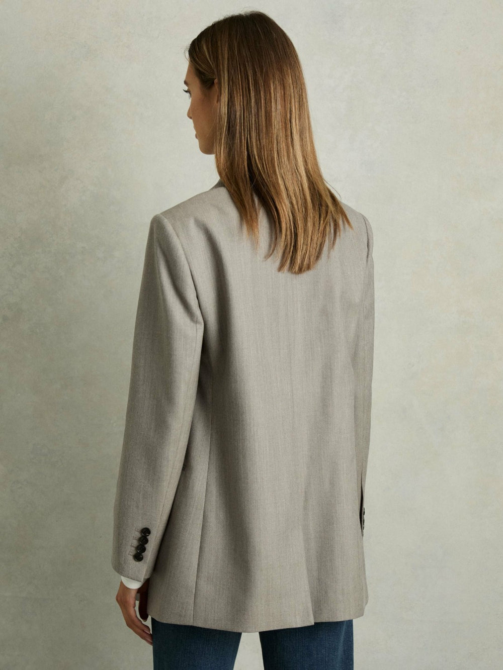 Women Wool Oversized Double-Breasted Blazer in Grey