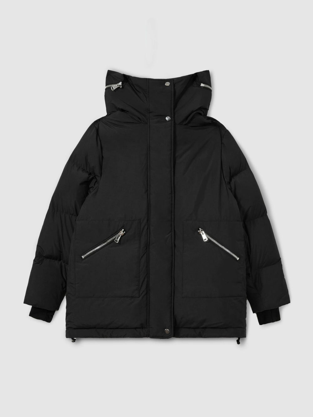 Women Petite Concealed-Hood Puffer Coat in Black